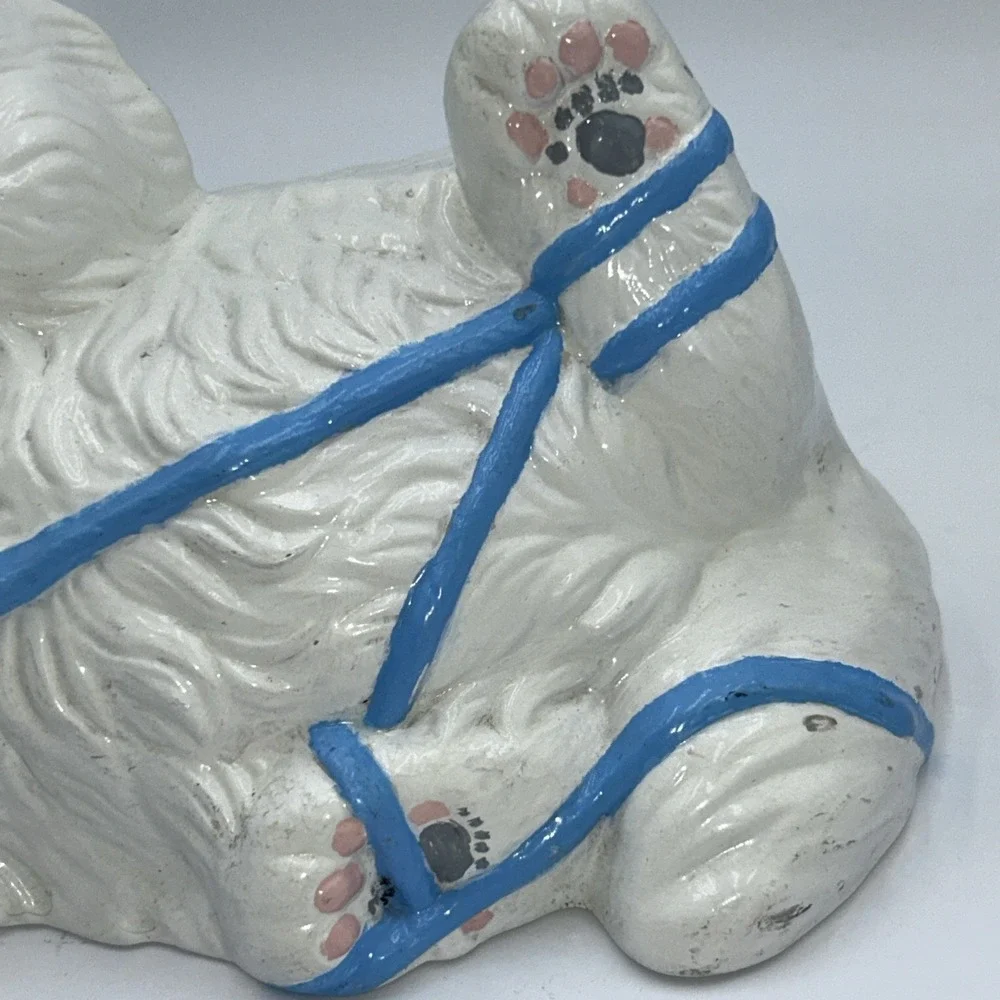 Vintage White Persian Ceramic Cat Statue Kitty Figurine Green Eyes, Playing Yarn